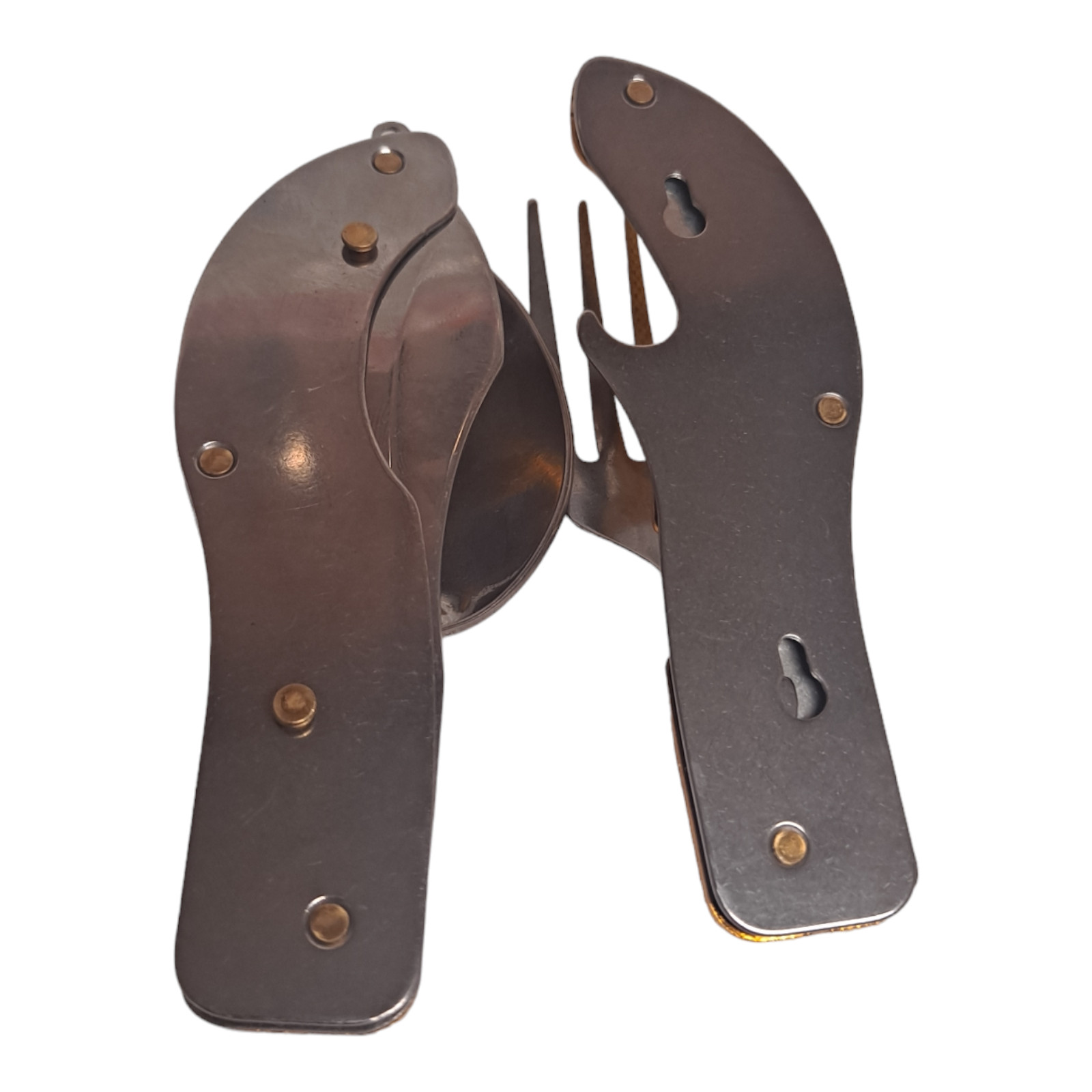 2PC Folding Cutlery Set Eating Utensils Fork Spoon Knife Bottle Opener
