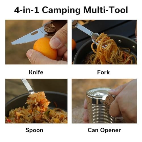 4-in-1 Camping Utensil Set – Stainless Steel Knife, Fork, Spoon & Bottle Opener,