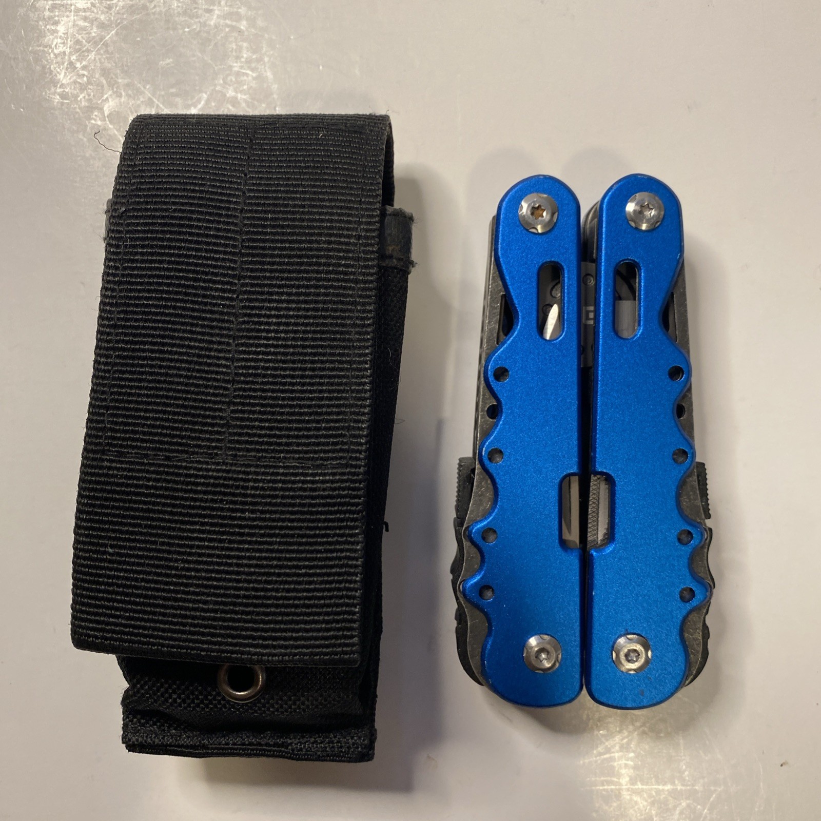 Multi Mate BC Live Bold Folding Multitool Pliers Blue Handles w/ Nylon Sheath