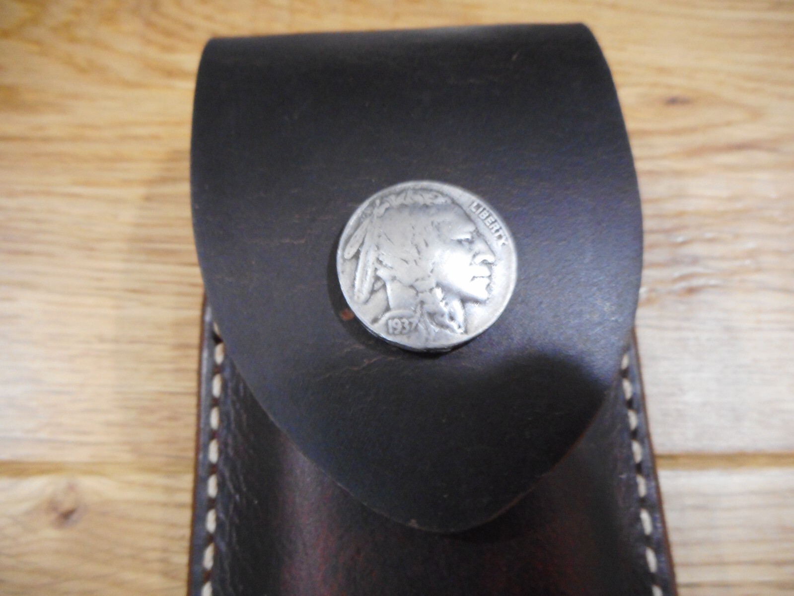 Leatherman Wave Crazy Horse leather sheath. Replica Indian nickel . Sheath only.