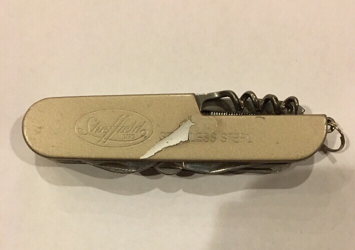 Sheffield Stainless Steel Multi Tool Pocket Knife. Chrome Cork Screw Screw Drive