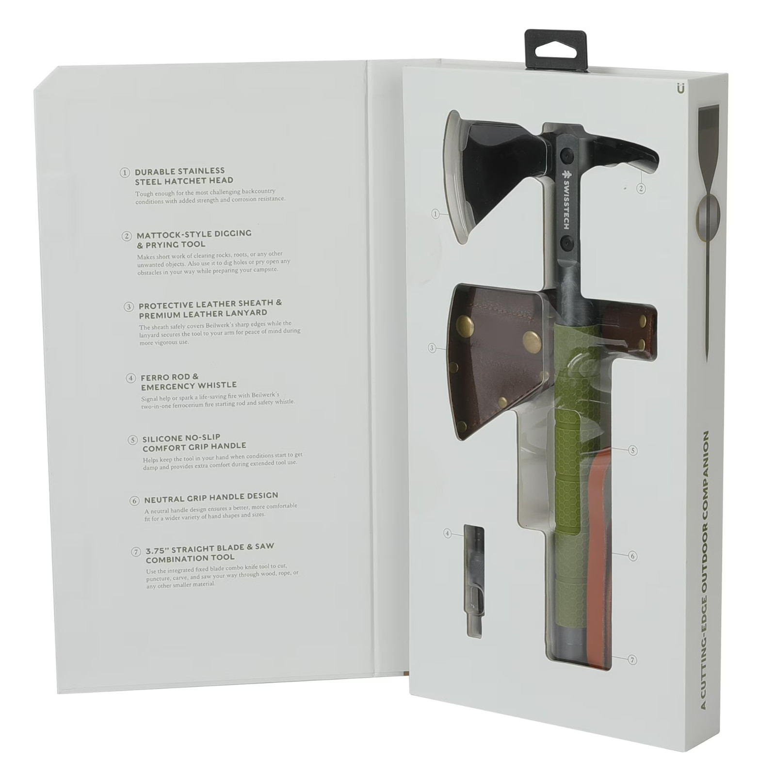 Swiss Tech Multi-Tool Hatchet with Pocket Knife, No-Slip Silicone Grip, Green