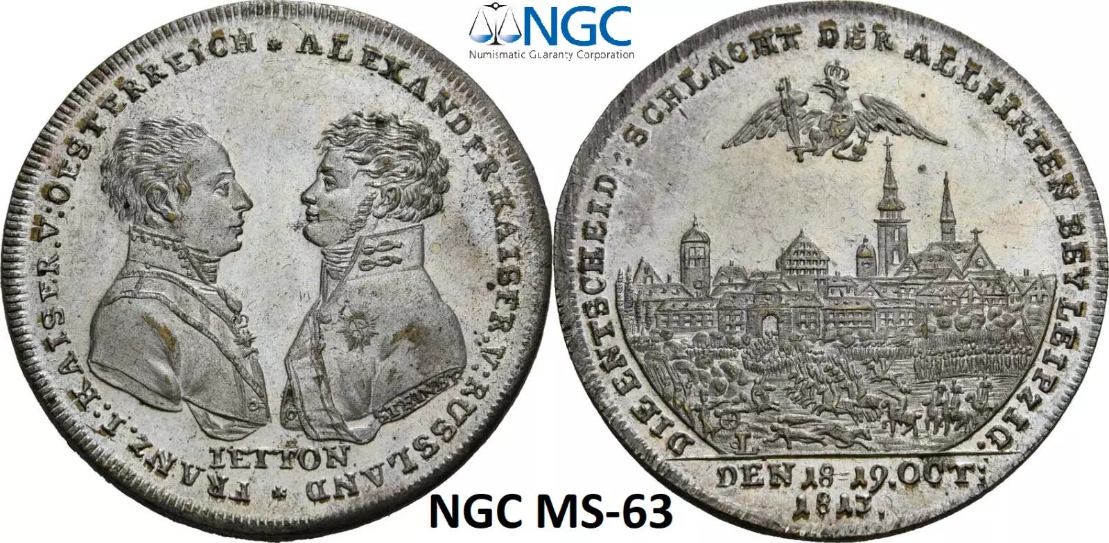 Russia NGC 1813 MS 63 City View Medal Battle of Leipzig Jeton Very Rare