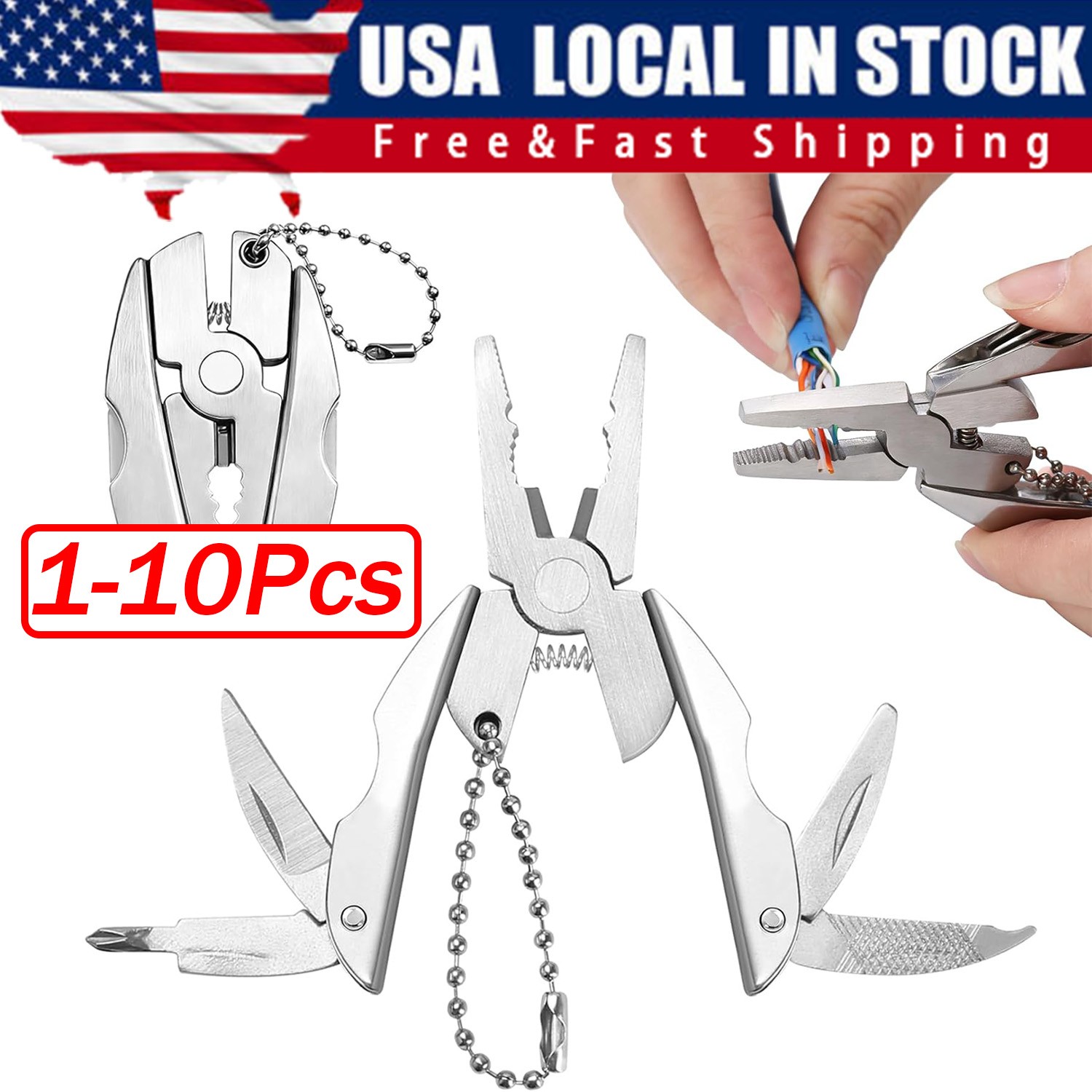 Pocket Multi Tool Pliers Mini Folding Key Chain Fishing Camping Small Pliers Lot