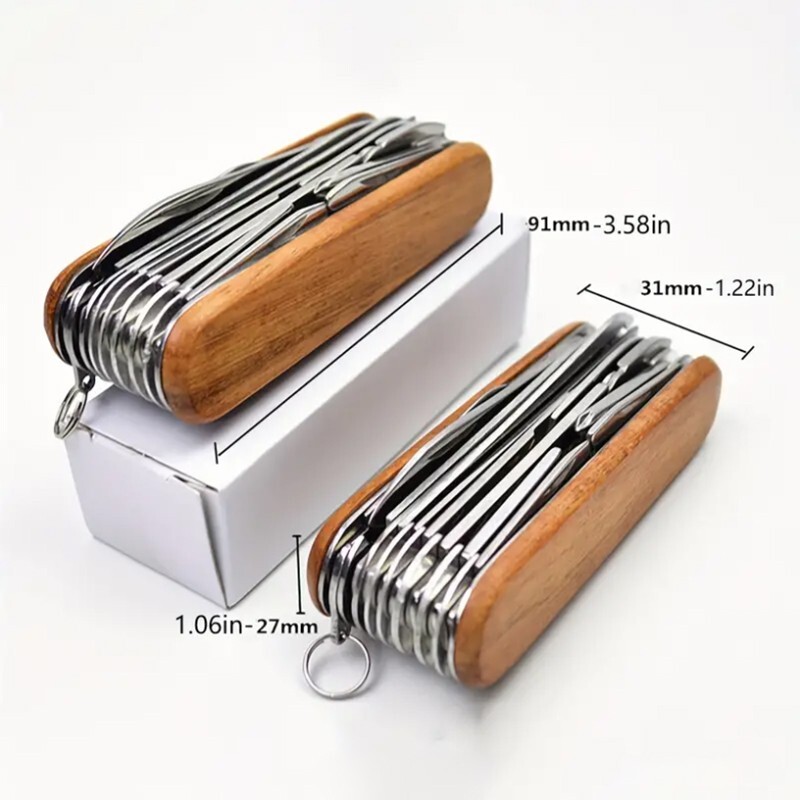 Outdoor Multi functional Tool Knife solid wood handle 15 in 1 tool