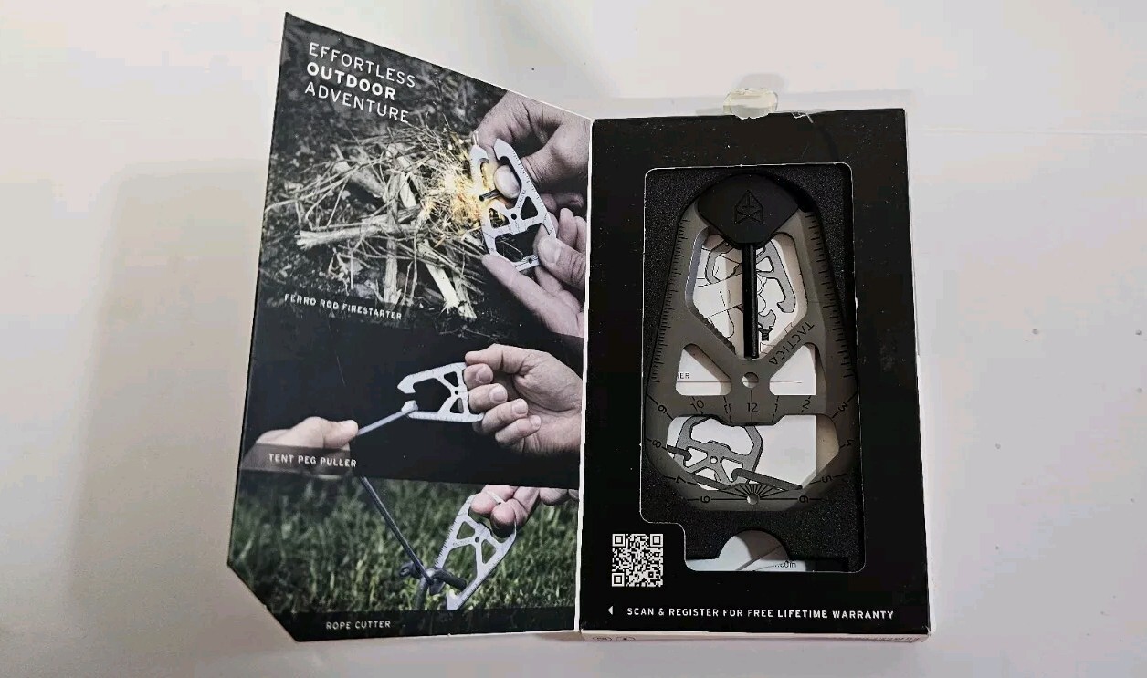TACTICA M020 Camping Tool Card Black with Ferro Rod Titanium Multi Tool Outdoor