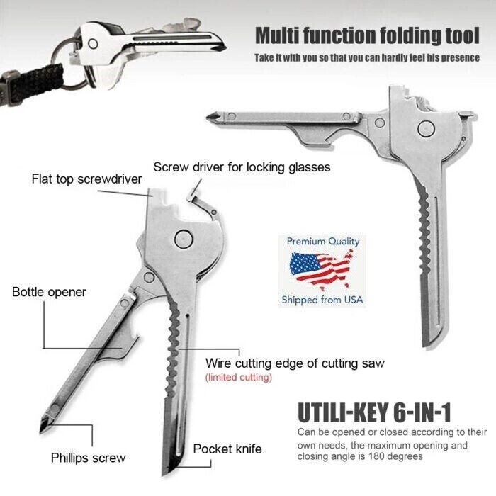 Survival Tool MP Tactical Utility 6 In 1 Key Stainless Steel New Multi-Tool USA