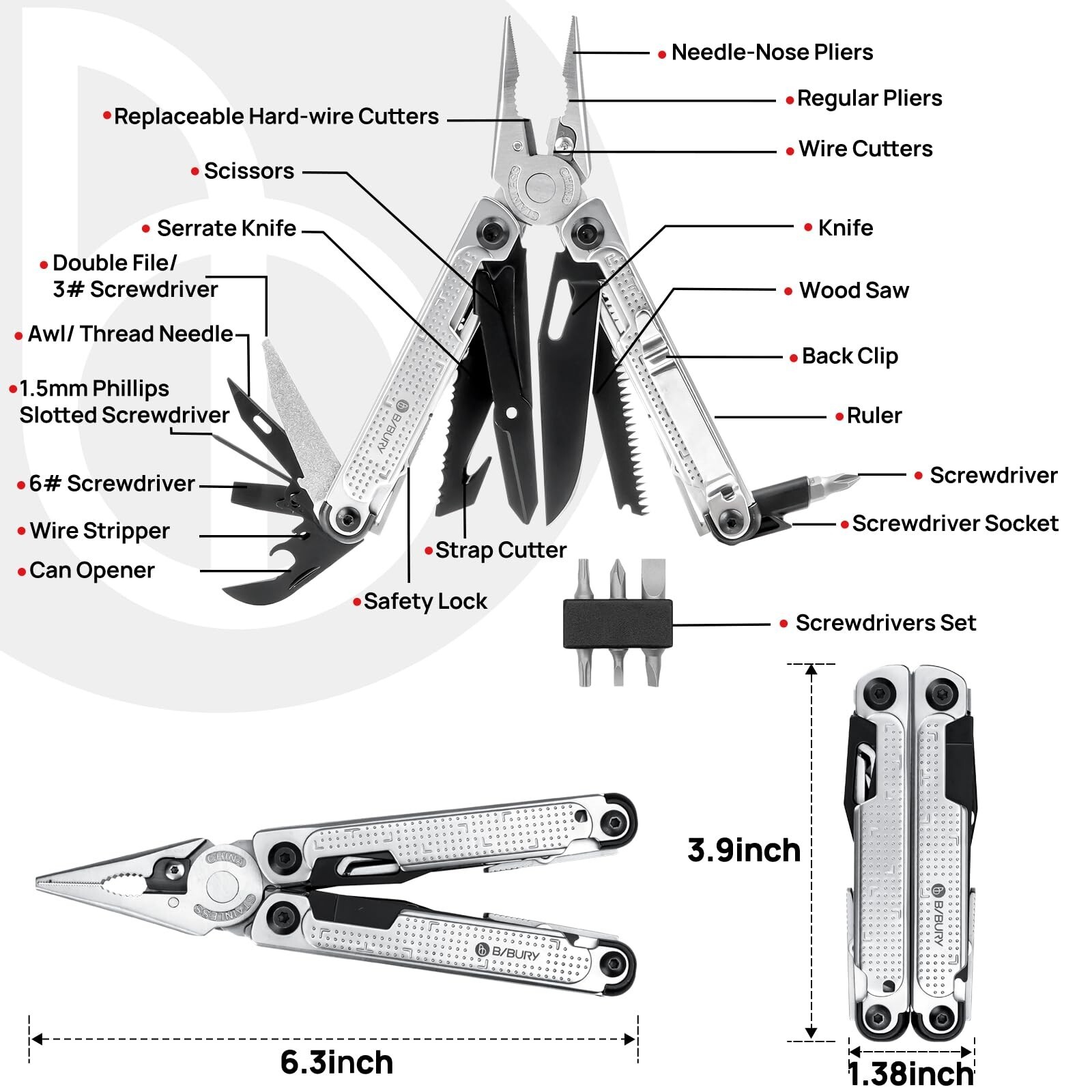 BIBURY Multitool Pliers, Stainless Steel Multi Tool with Upgraded Rope Cutter…