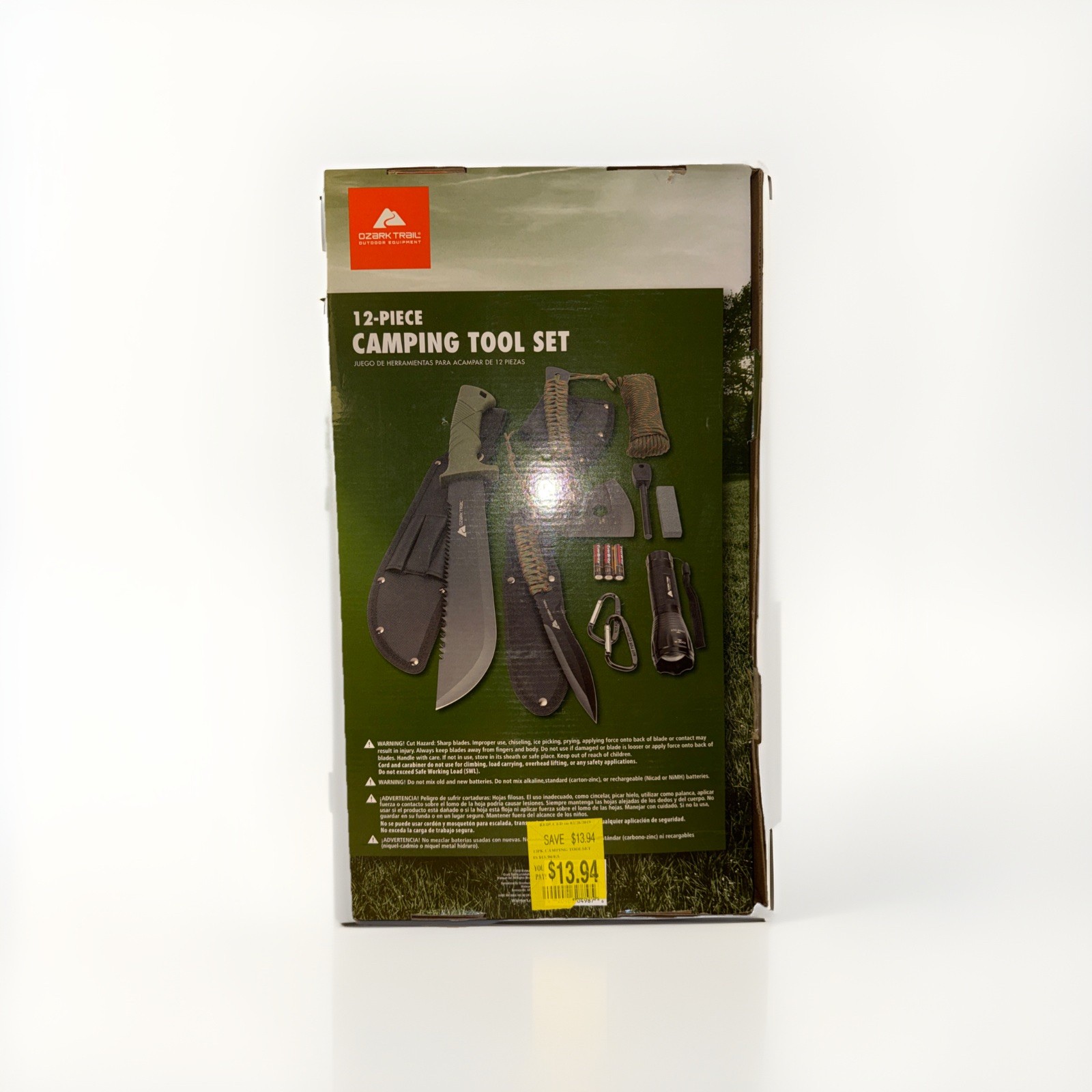 OZARK TRAIL 12 – PIECE CAMPING TOOL SET – Knifes Axe Sheaths – Missing Light