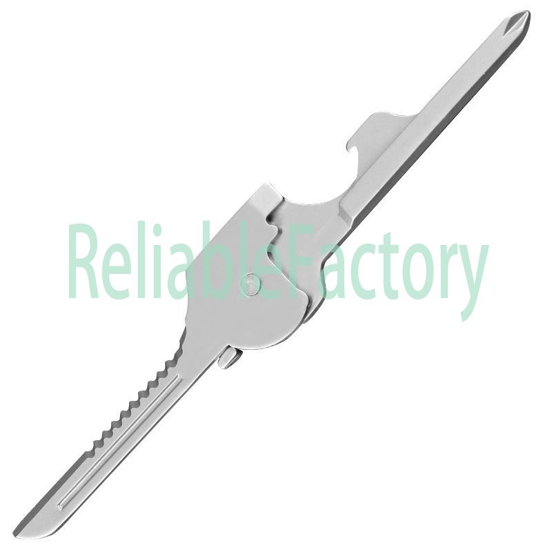 1PC 6-in-1 Utili Key Tool Keyring Keychain Multifunction Stainless Steel