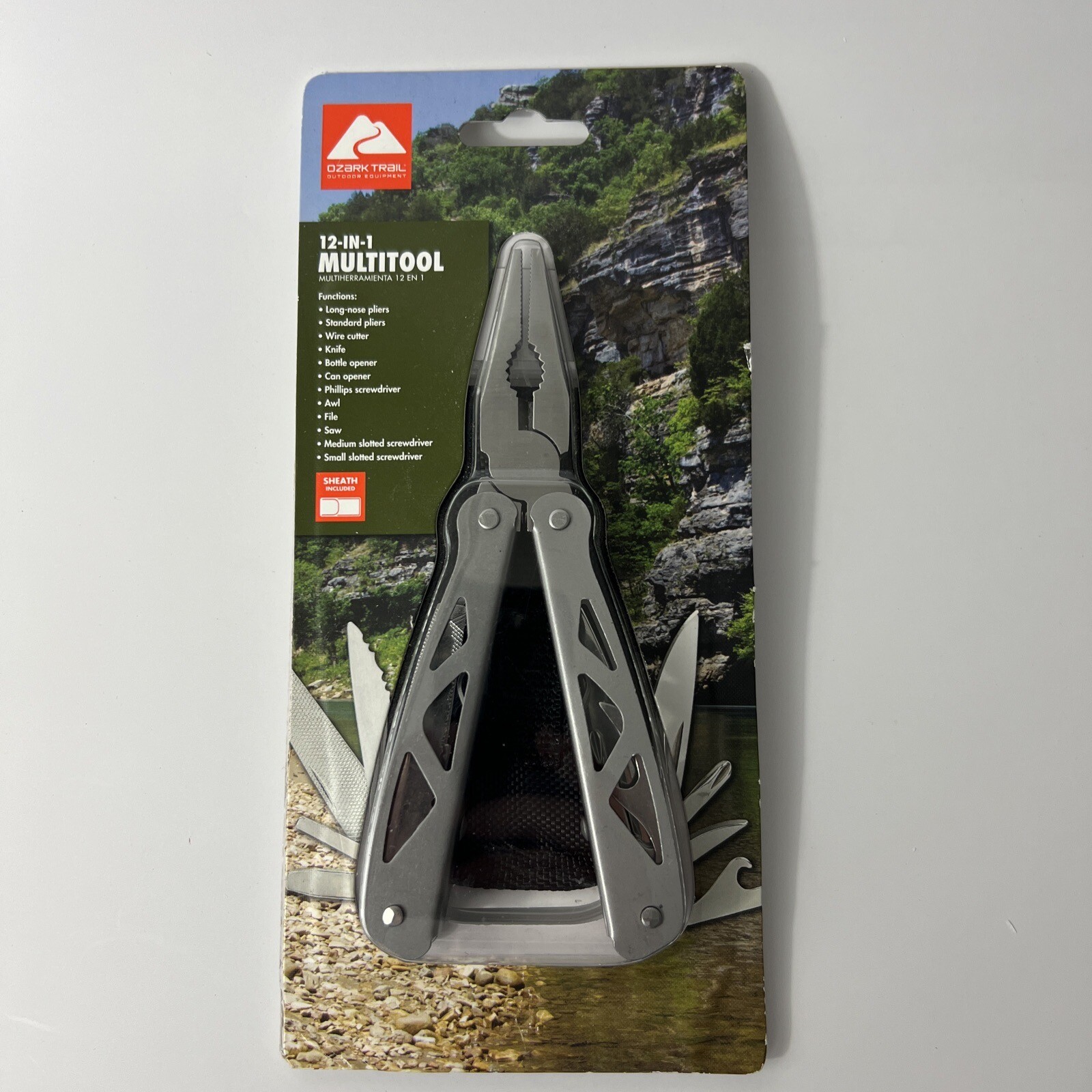 Ozark Trail 12-In-1 Multi-Tool Screwdriver Knife Pliers Saw w/ Sheath, New.