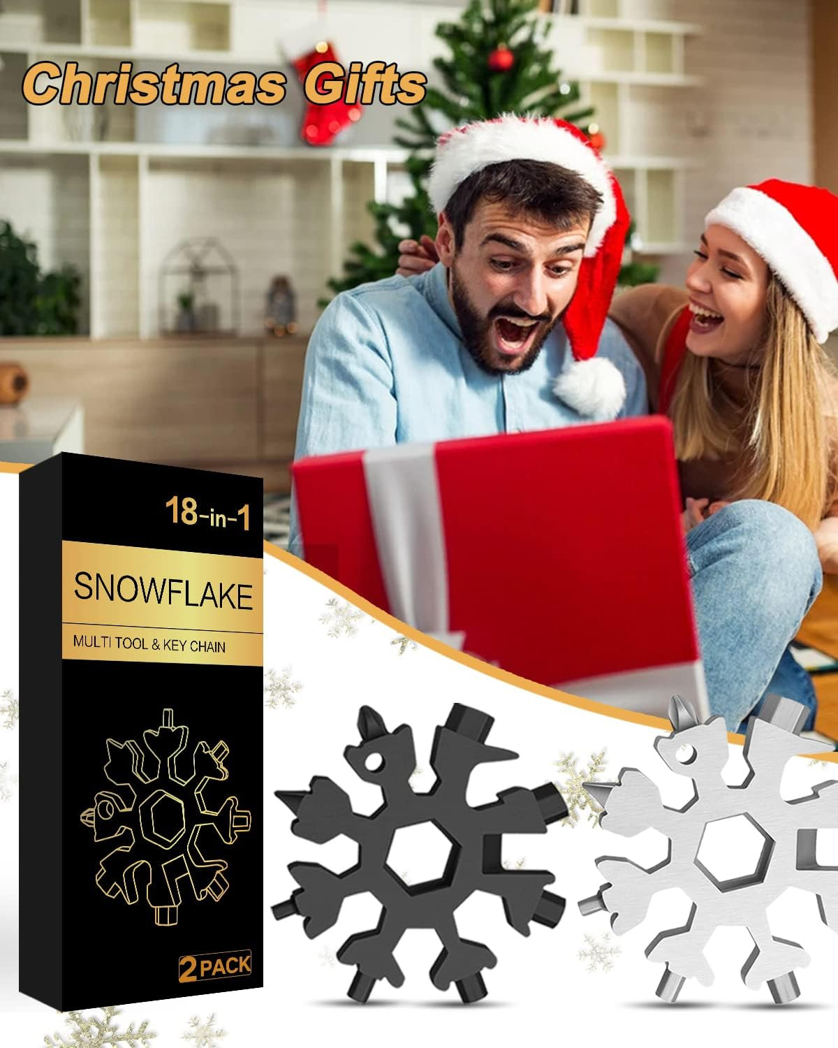 Stocking Stuffers for Adults Men, 2 Pack 18 in 1 Snowflake Multitool, Christmas