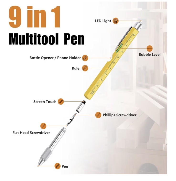 Lot Of 4~ Multi-Tool Pen Set 9 In 1 ~ Perfect Gift For Stocking Stuffers NEW!
