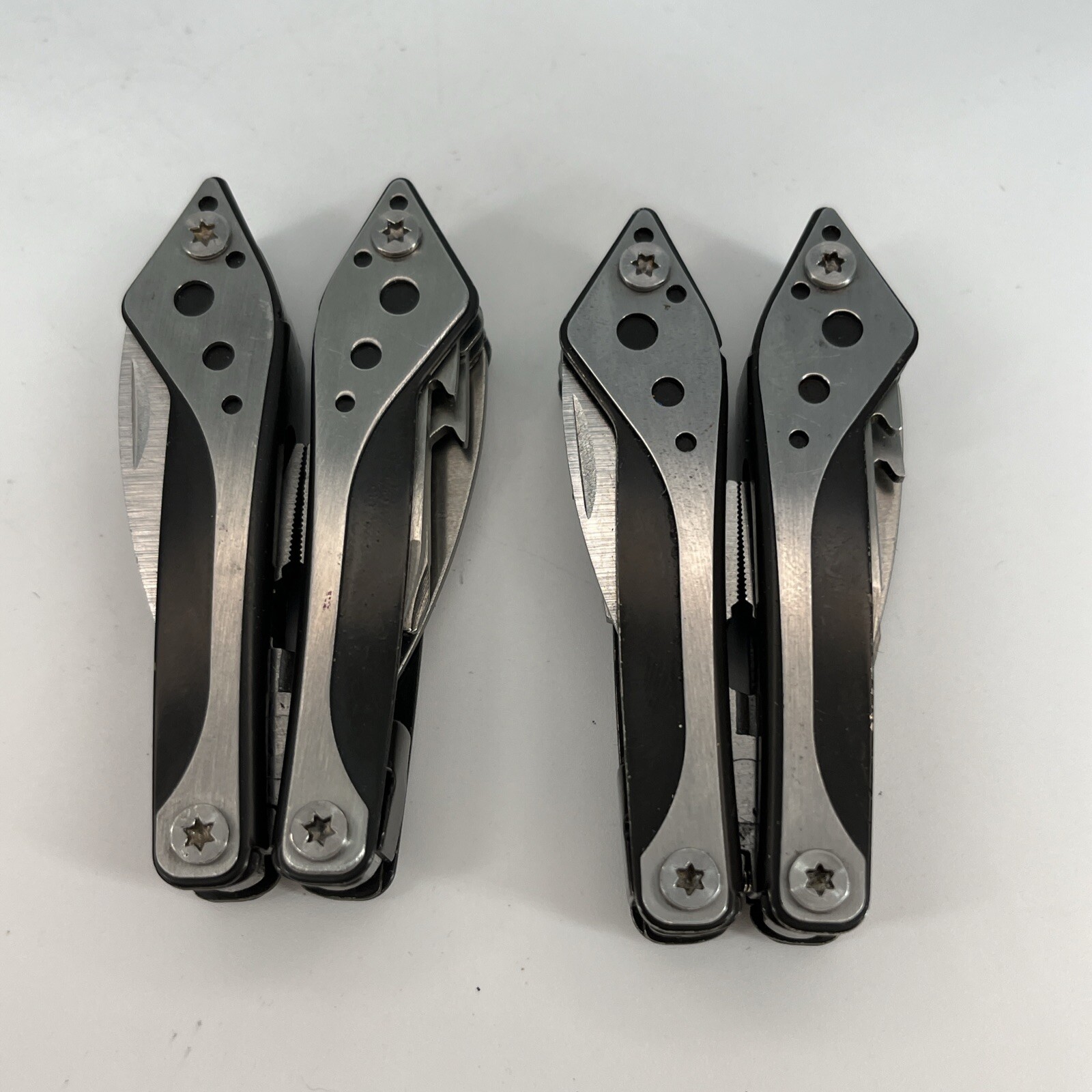 LOT OF 2 Cabela’s SILVER & BLACK Mini Multi-Tool Spring Open Pliers Scissors Saw