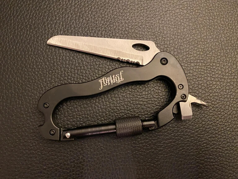FLIPITSF OUTDOOR 5-IN-1 CARABINER MULTI TOOL KNIFE SCREWDRIVER KEYCHAIN SURVIVAL