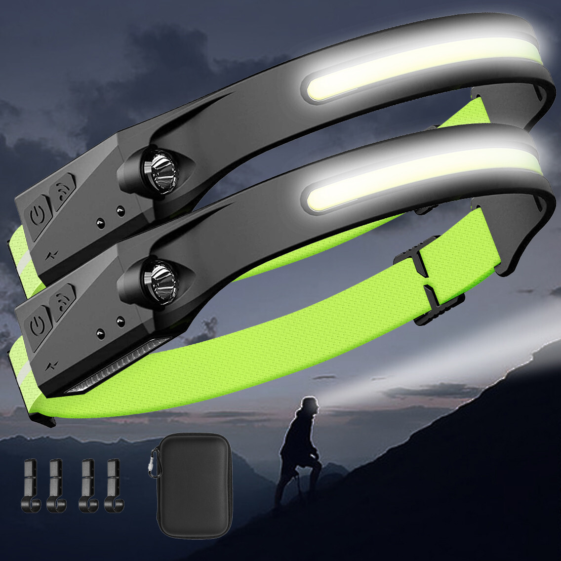 2 Rechargeable Headlamps, Waterproof Camping Gear for Hiking, Fishing, Cycling