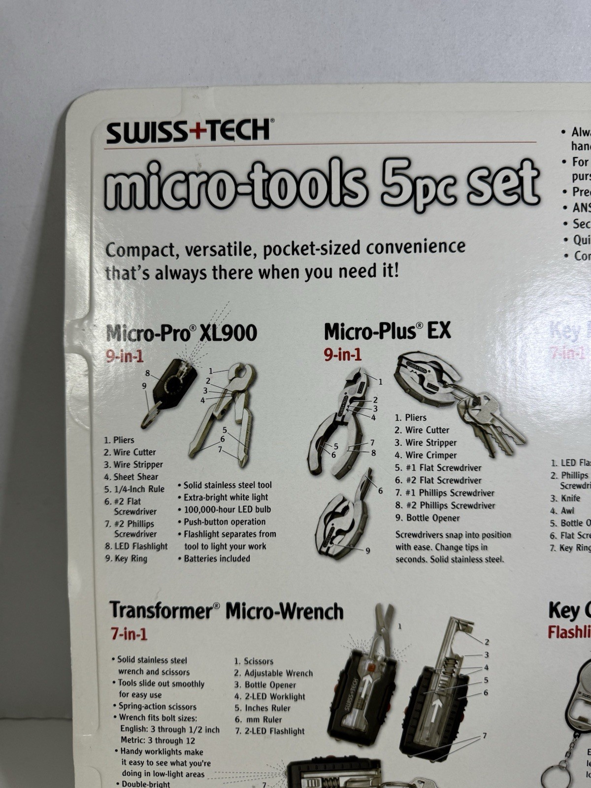 SWISS TECH Micro Tool 5 Pc Set XL900 Key Ring Flashlight Wrench Screwdriver NEW