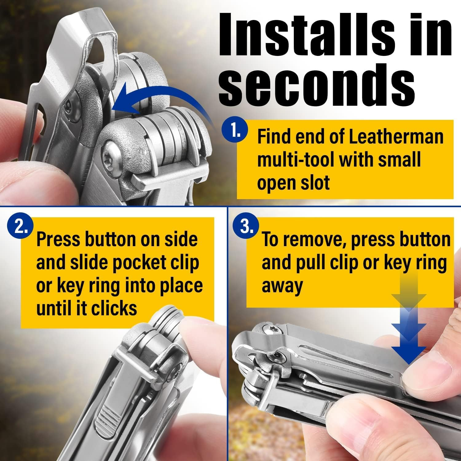 [2-Pack] 2 Quick Release Pocket Clips + 2 Lanyard Rings Compatible with Leatherm