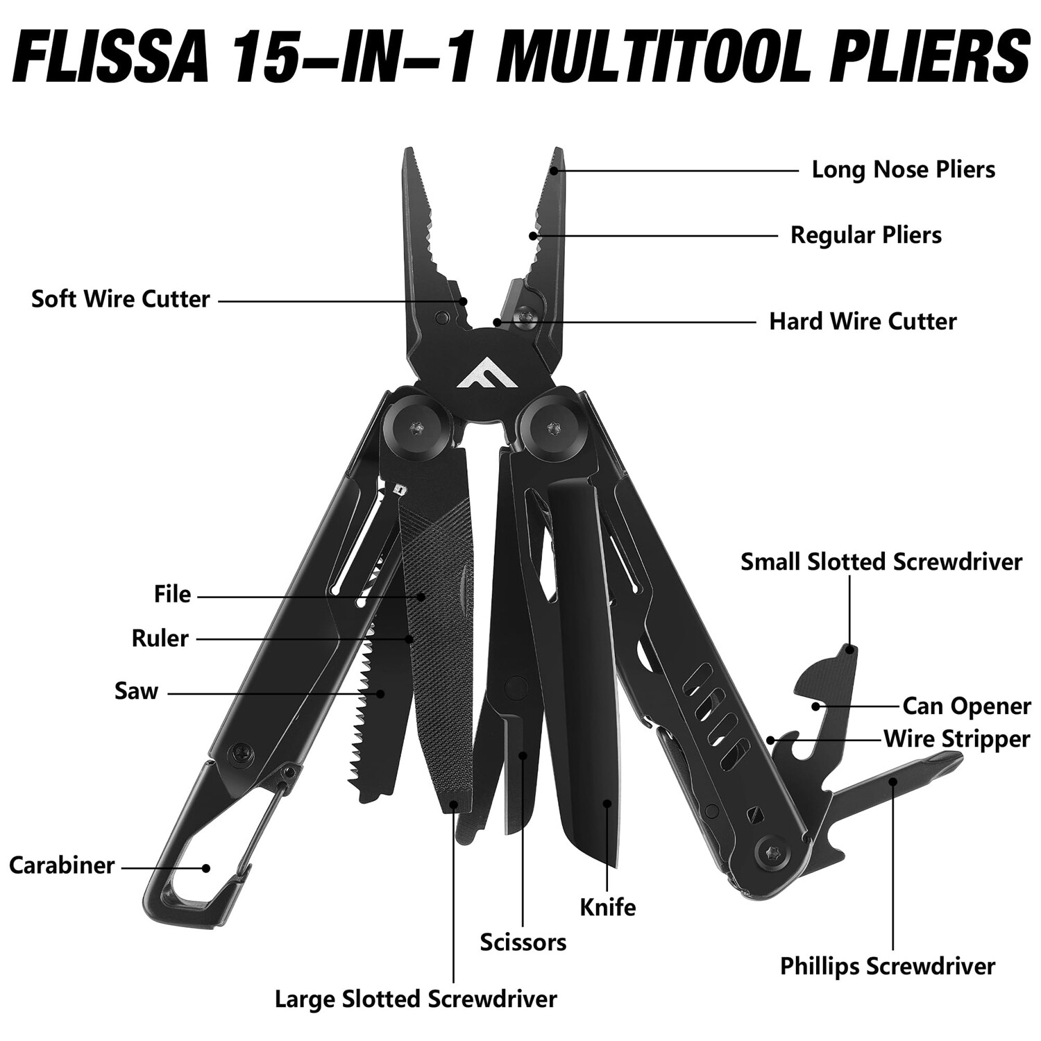 Portable 15 In 1 Multi Tool Pliers Outdoor Survival Compact Folding Pocket Knife