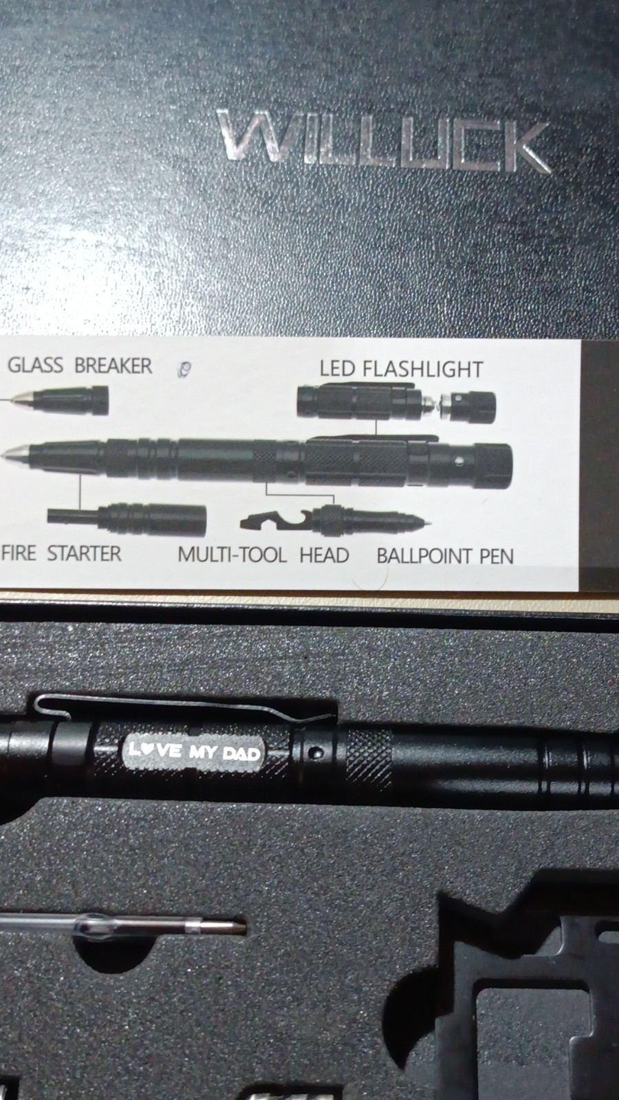 Willuck Black Multi-Tool Pen Set LED Flashlight Glass Breaker Fire Starter