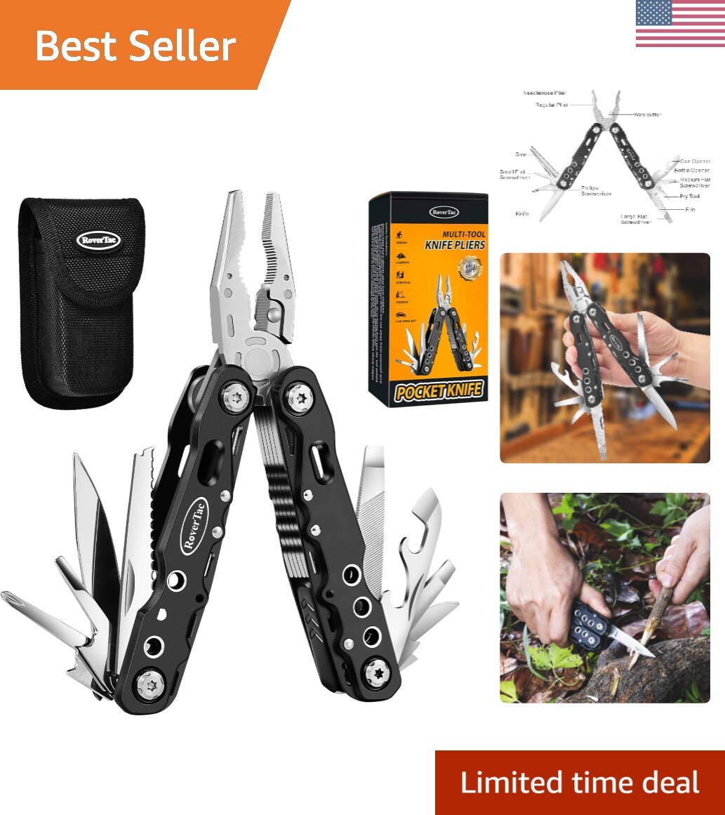 14-in-1 Multitool Pliers and Pocket Knife with Nylon Sheath – Camping Essential