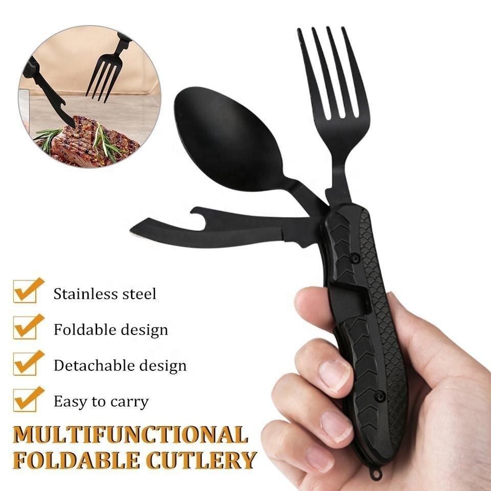 Multitool Outdoor Camping Utensils Portable 4 in 1 Stainless Steel FoldableSpoon