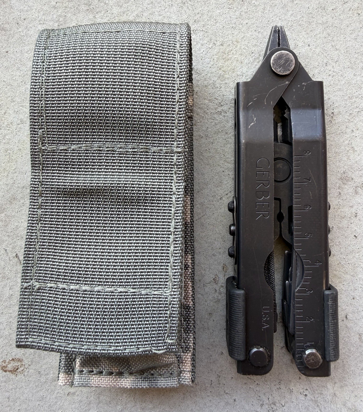 GERBER MP600 USA BLACK OXIDE MULTI TOOL, KNIFE, PLIER, W/SHEATH, VERY GOOD OA!
