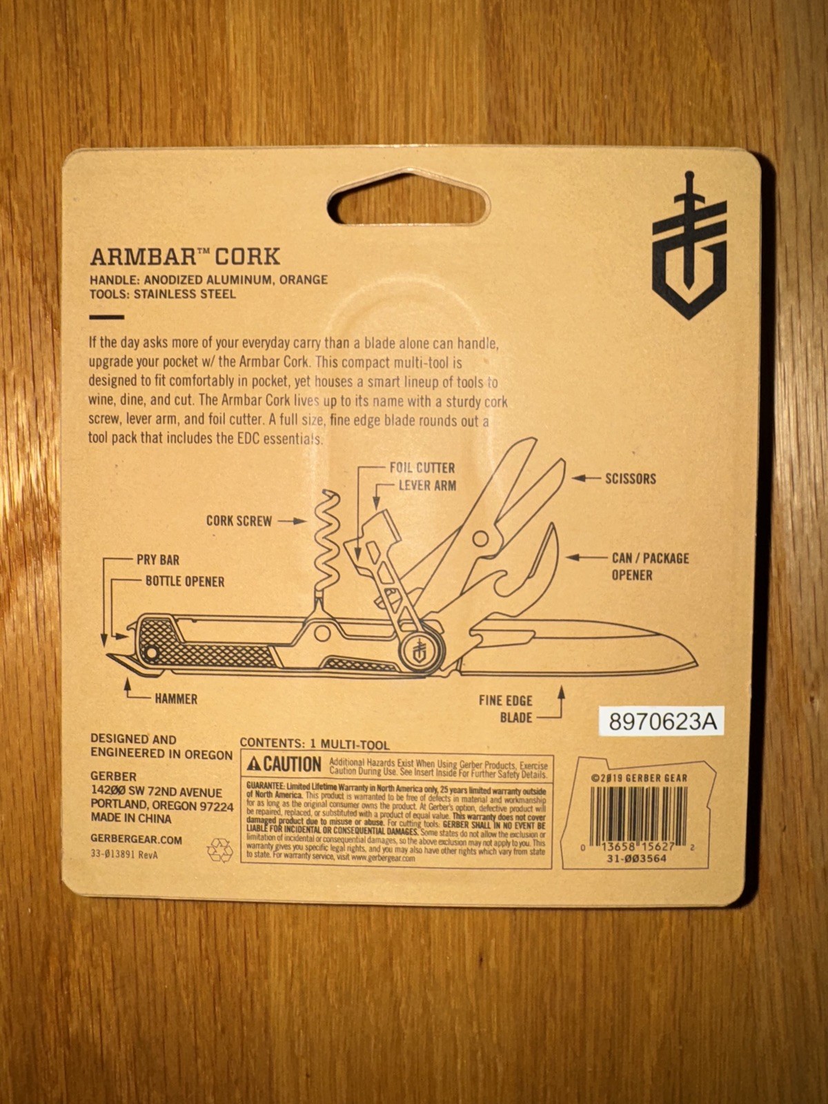Gerber Armbar Cork Multi-Tool, 8 Tools, NEW