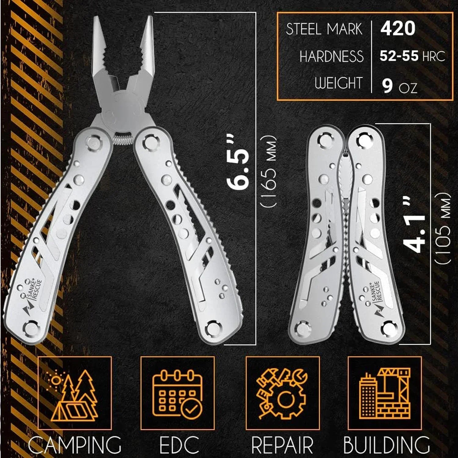 24-in-1 Professional Multitool Pliers Stainless Steel Pocket Tool with Sheath