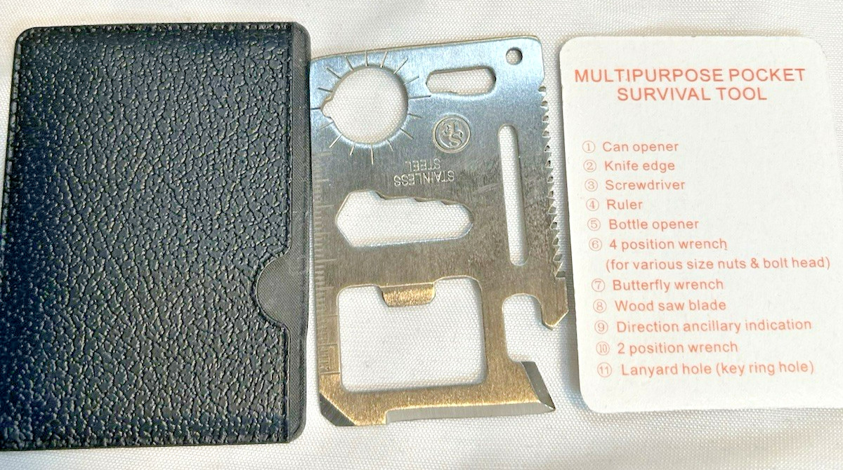 11 In 1 Multi Functional Survival Tool Lot Of 33 in Retail Box Credit Card Size