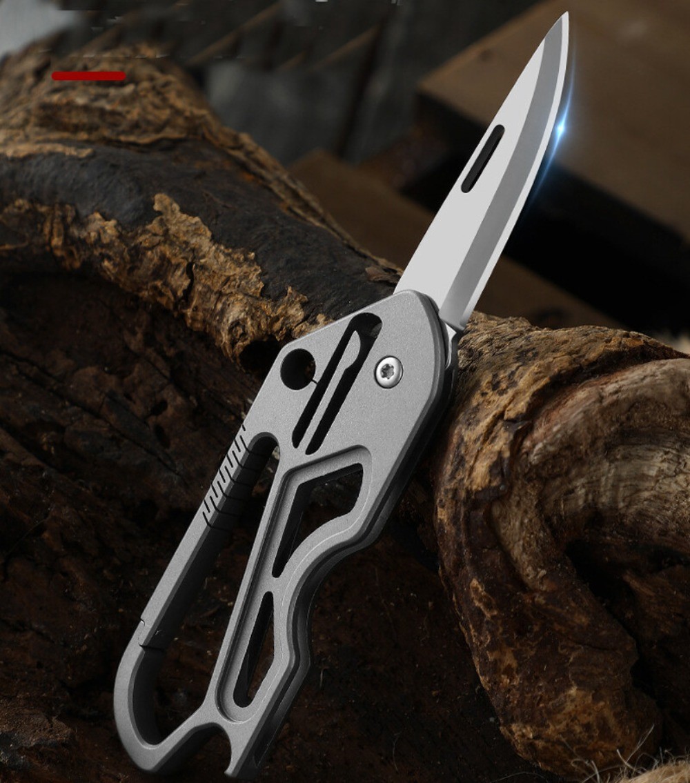 Titanium Pocket Folding Knife Carabiner Opener EDC Keychain Tool Outdoor Hunting