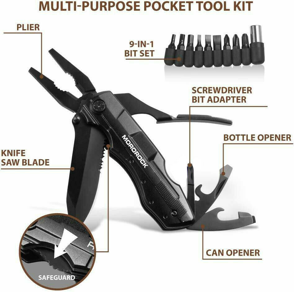 7.5″ 5-in-1 Pocket Knife Multi Purpose Multi tool Tactical Camping Folding Blade