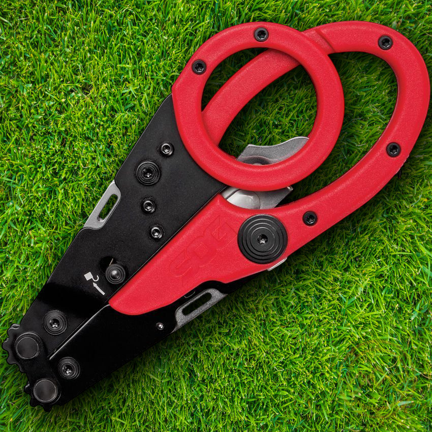 SOG Parashears Multi Tool Red Awl Belt/Cord Cutter Oxygen Wrench Glass Breaker