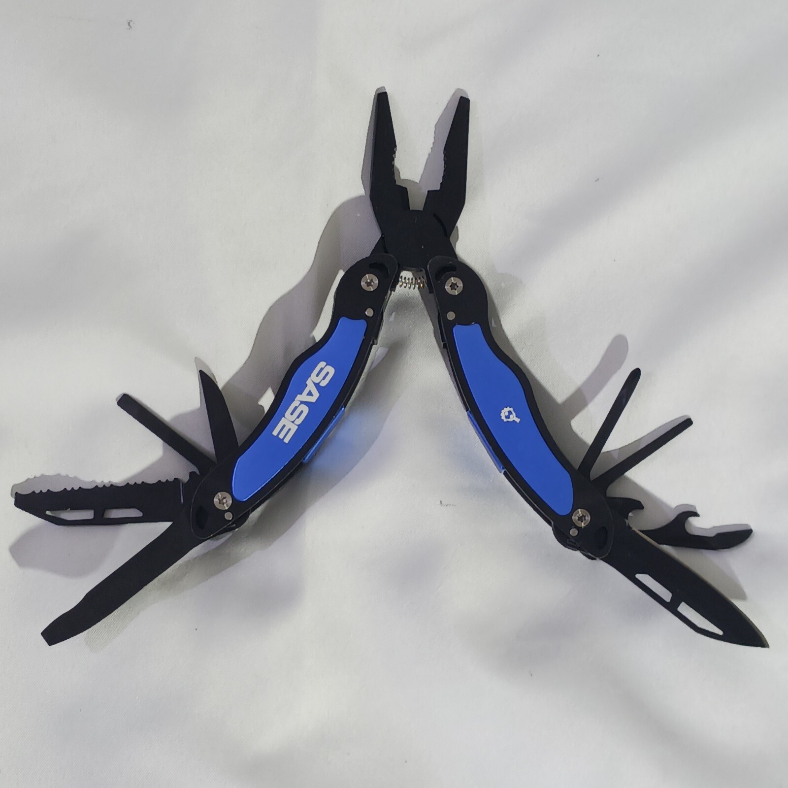 Pocket Folding Multitool Knife SASE 11 Function Belt Sheath Blue EUC