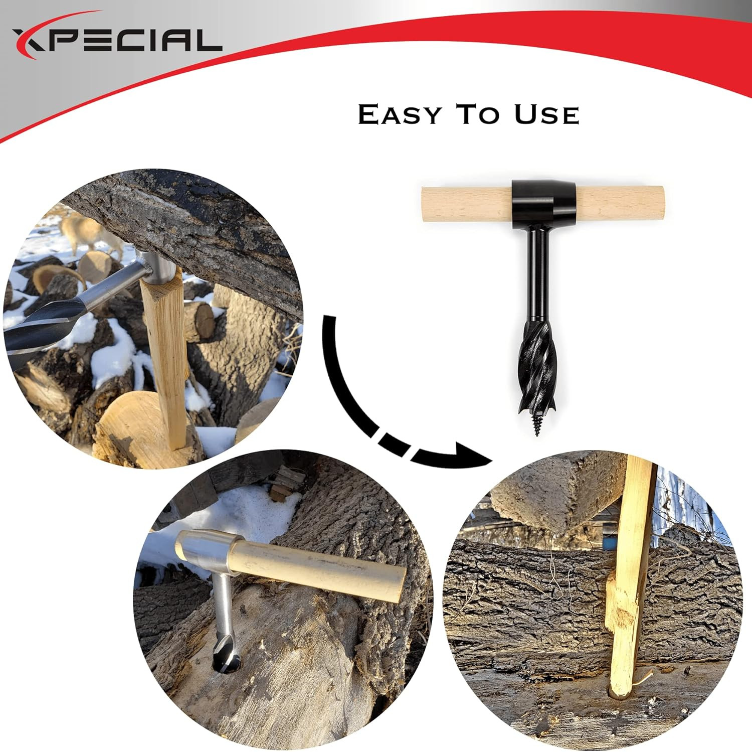 Survival Settlers Tool Set Bushcraft Hand Auger Wrench with Pocket Chainsaw, Bus