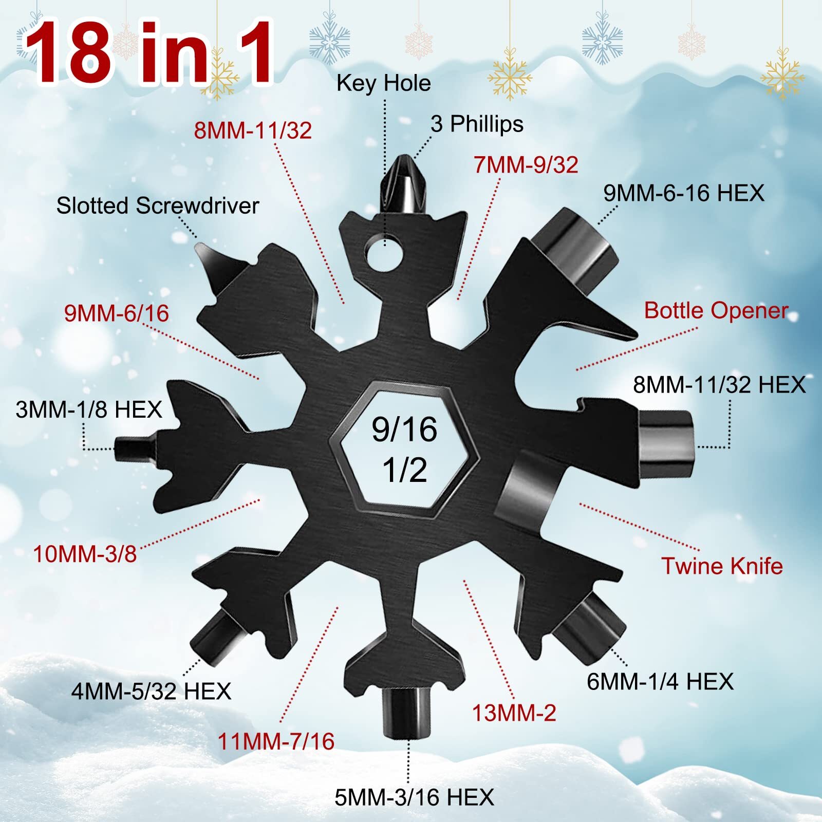 9 Packs Snowflake Multi Toolsnowflake Wrench/bottle Opener/screwdriver Kit 18 In