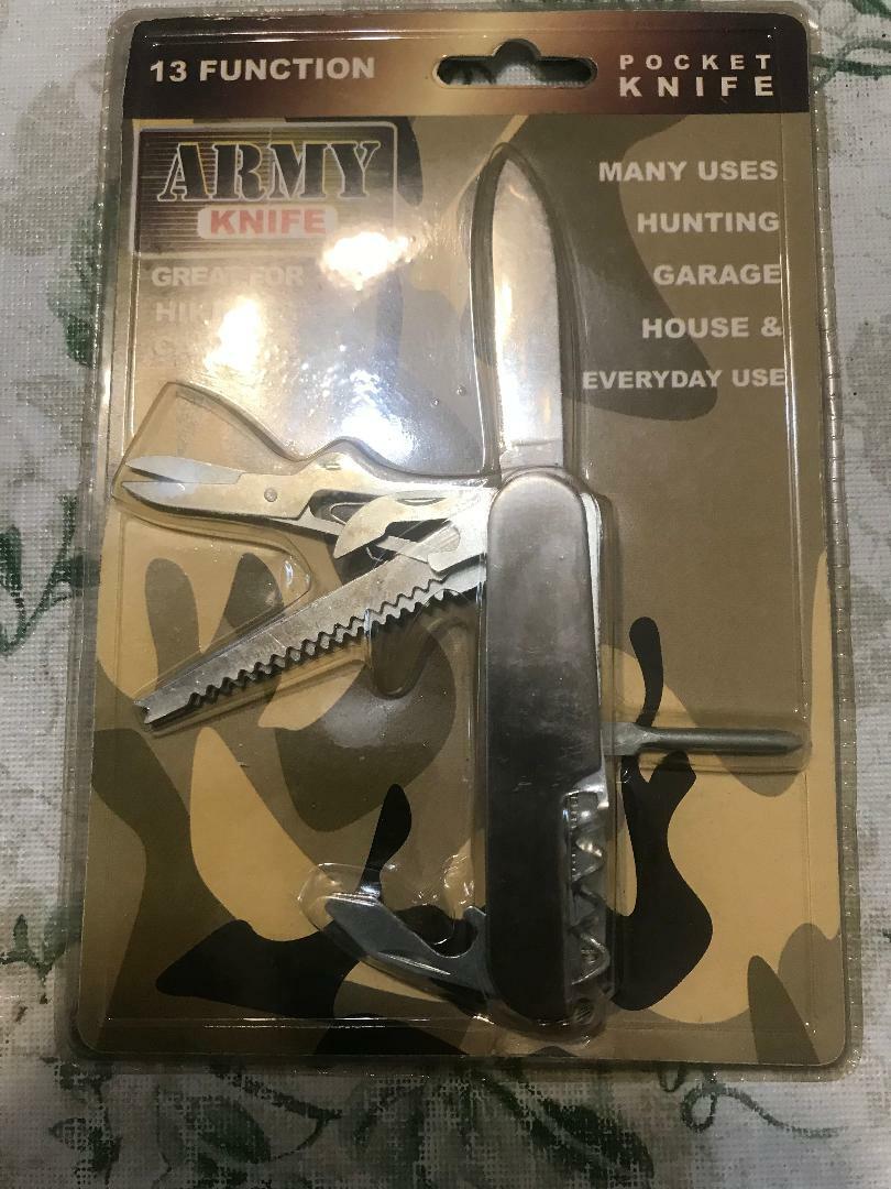 FOLDING 13 FUNCTION ARMY POCKET KNIFE TOOL HUNTING CAMPING GARAGE (((NEW)))