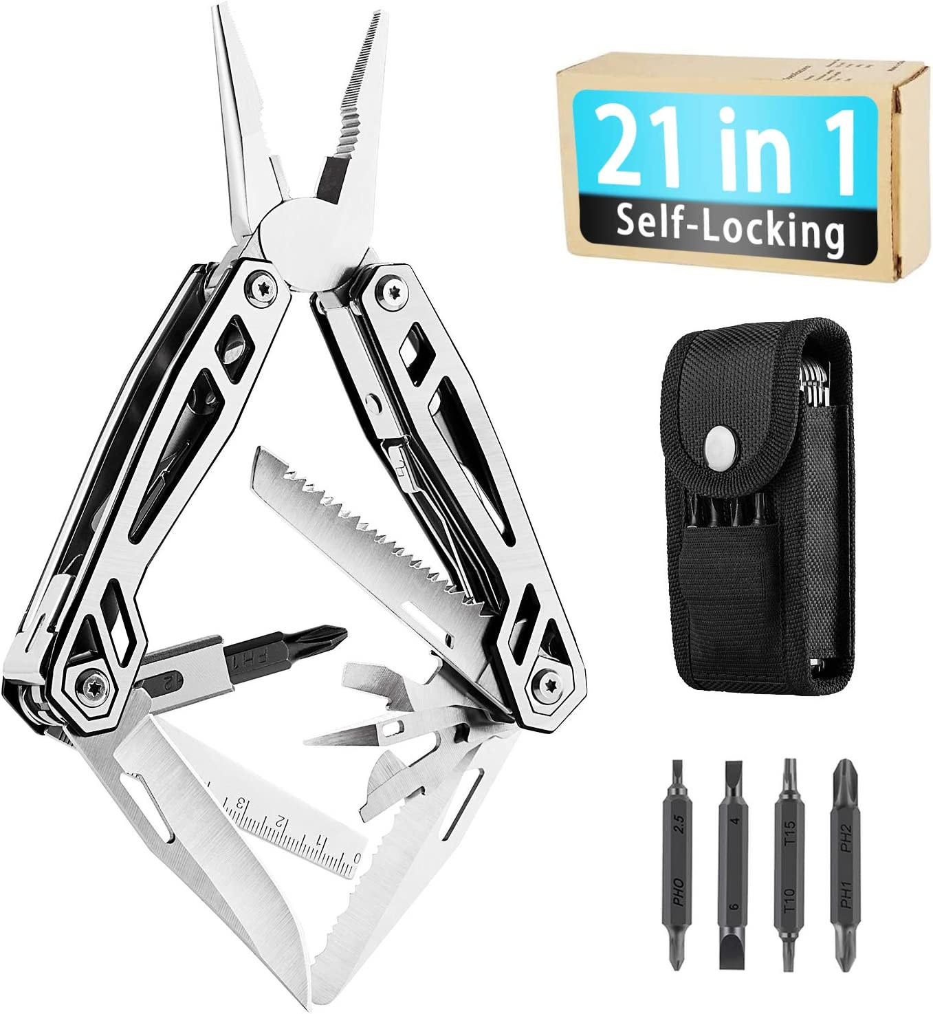 WETOLS 21-In-1 Hard Stainless Steel Multitool W/Pliers Screwdriver,Bottle Opener