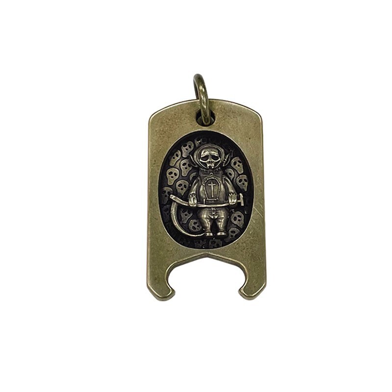 Retro Brass Skull Personality Penant Card Keychain Fashion Necklace Opener EDC