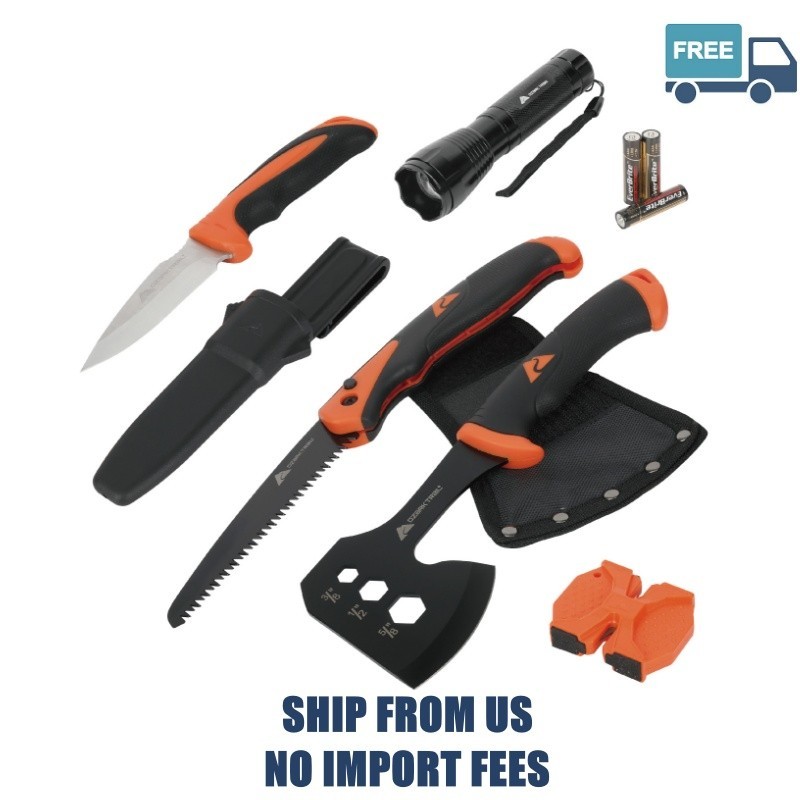 Ozark Trail 7-Piece Camping Multitool Set with Hammer, Axe, Flashlight, and Kniv