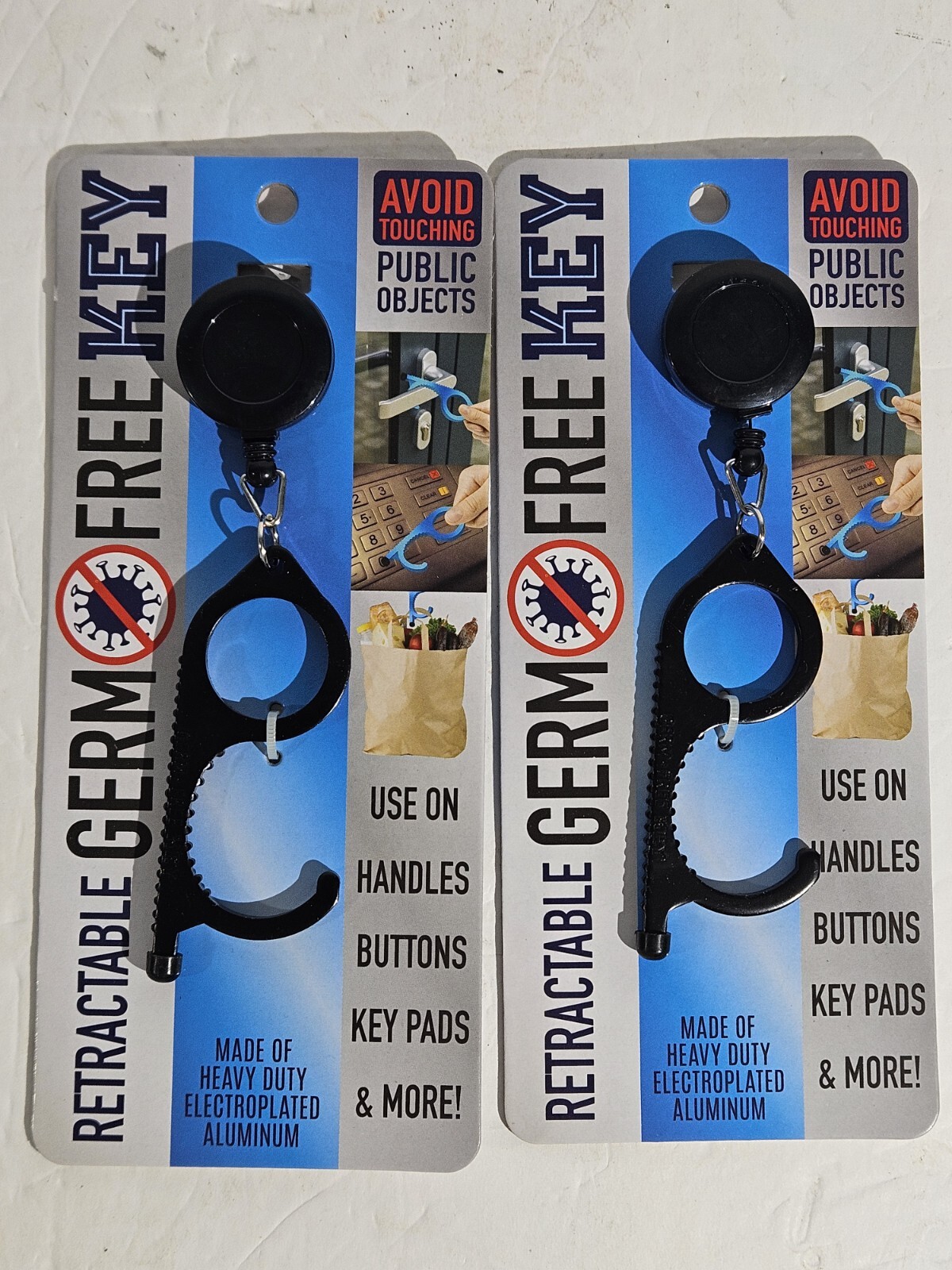 2 Pack of BLACK Retractable ALUMINUM Keychain Muti Tool Germ Free KEY MULTI TOOL