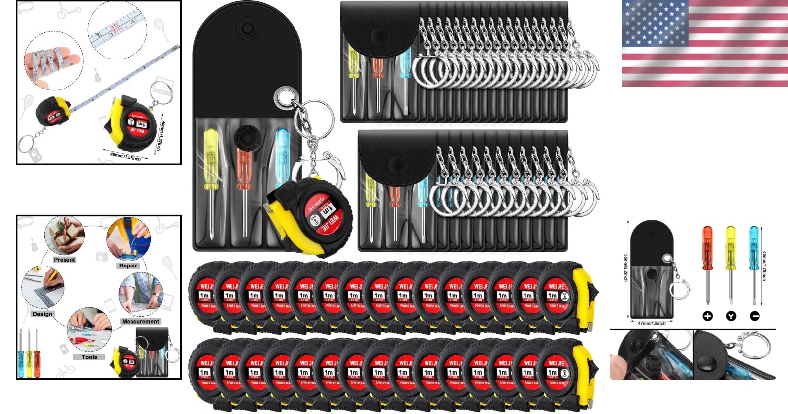 Mini Tape Measure Keychain Set – 60 Pcs