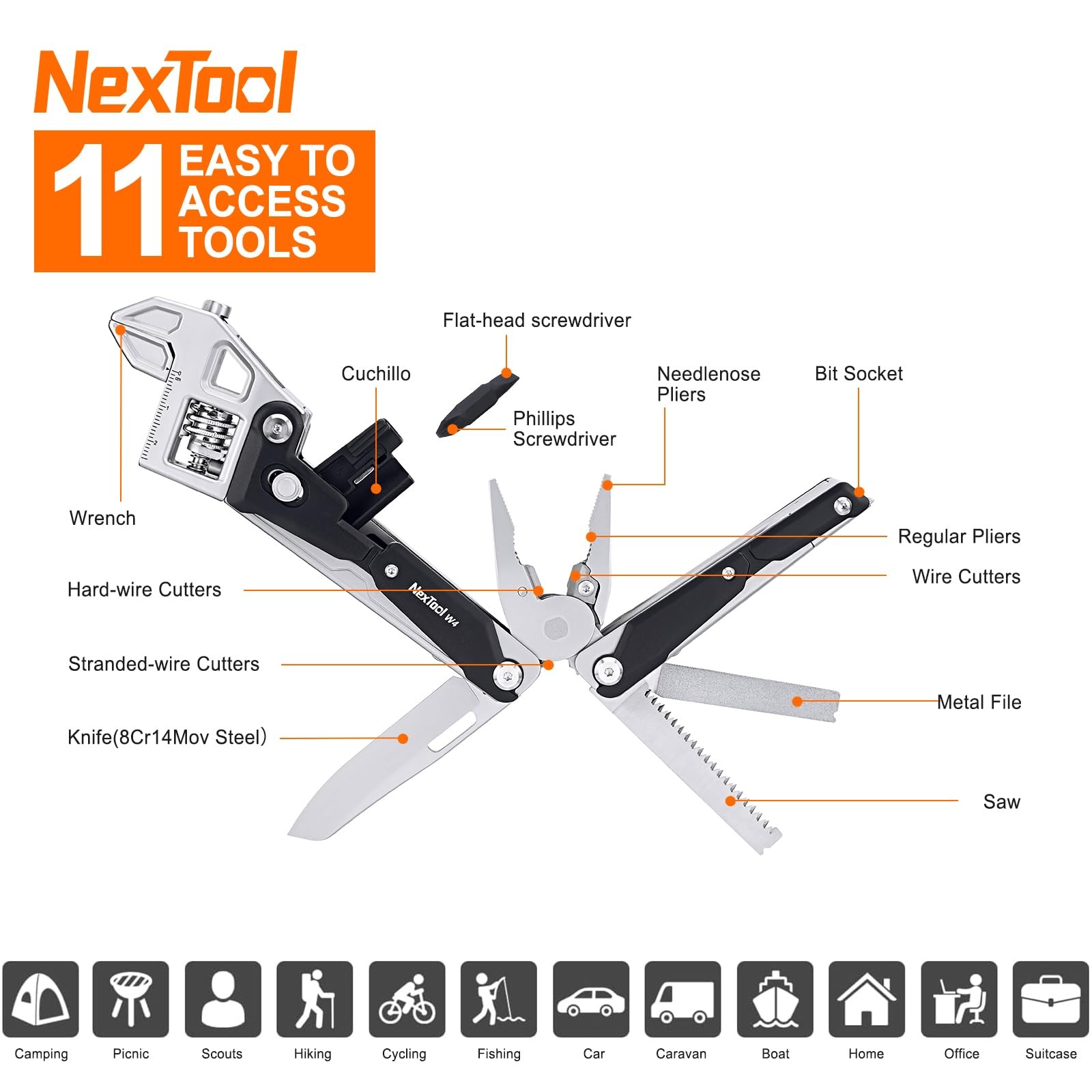 NexTool W4 Adjustable Ratchet Wrench Multitool, 11-IN-1 Foldable EDC Tool wit…