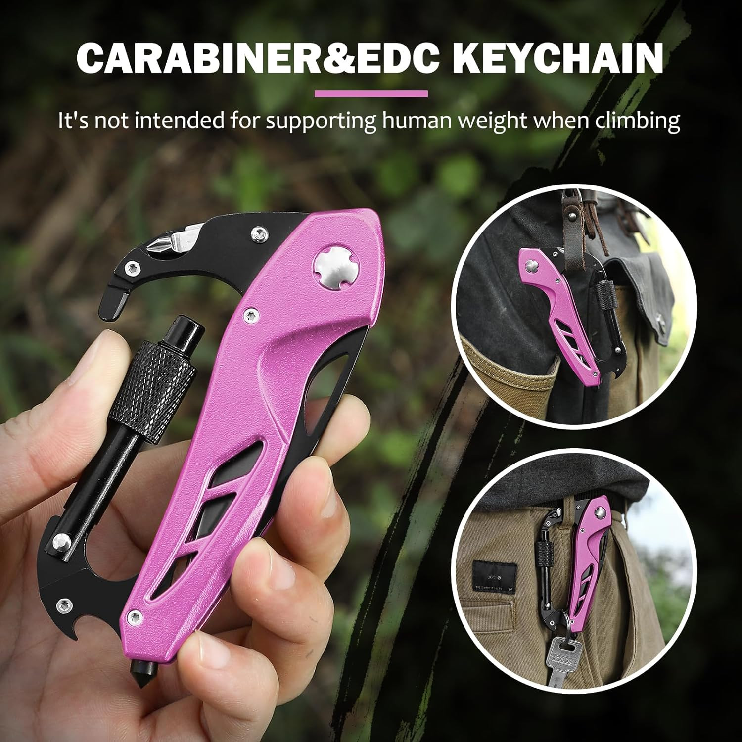 Pink Multitool Carabiner Knife for Women Men,Survival Gear for Camping Hiking，Ed
