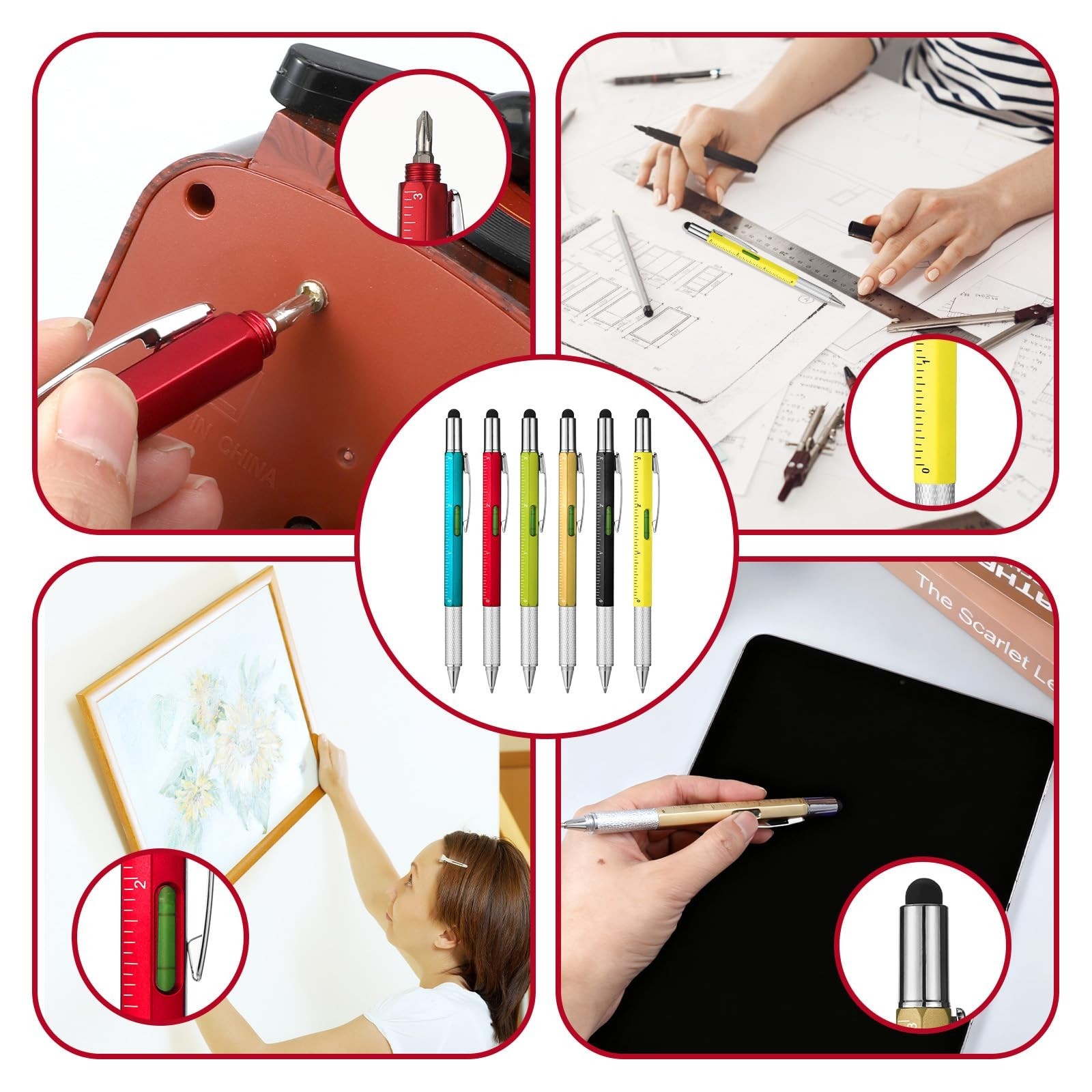 36 Pcs 6-in-1 Multitool Pen Set – Ruler, Level, Screwdrivers, Stylus & Refills