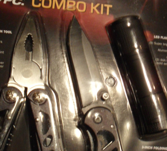Guidesman 3 pc Combo Kit, Stainless Steel Blade Knife+Flash Light+12-in-One Tool