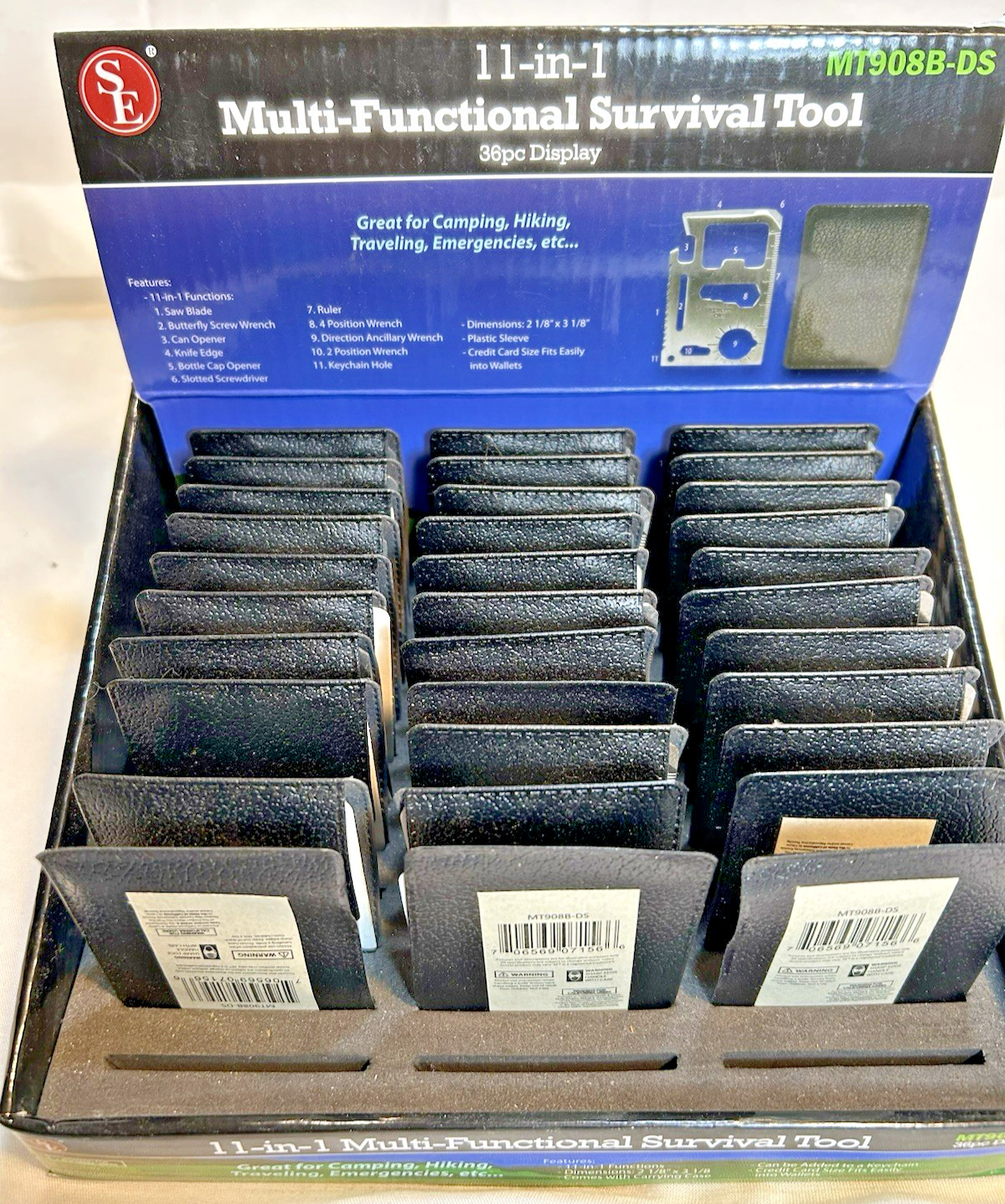 11 In 1 Multi Functional Survival Tool Lot Of 33 in Retail Box Credit Card Size