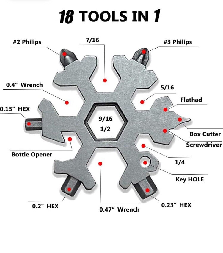 18 tool Pocket-size multifunction gadget – 11 Wrenches, 4 Screwdrivers, Cutter..