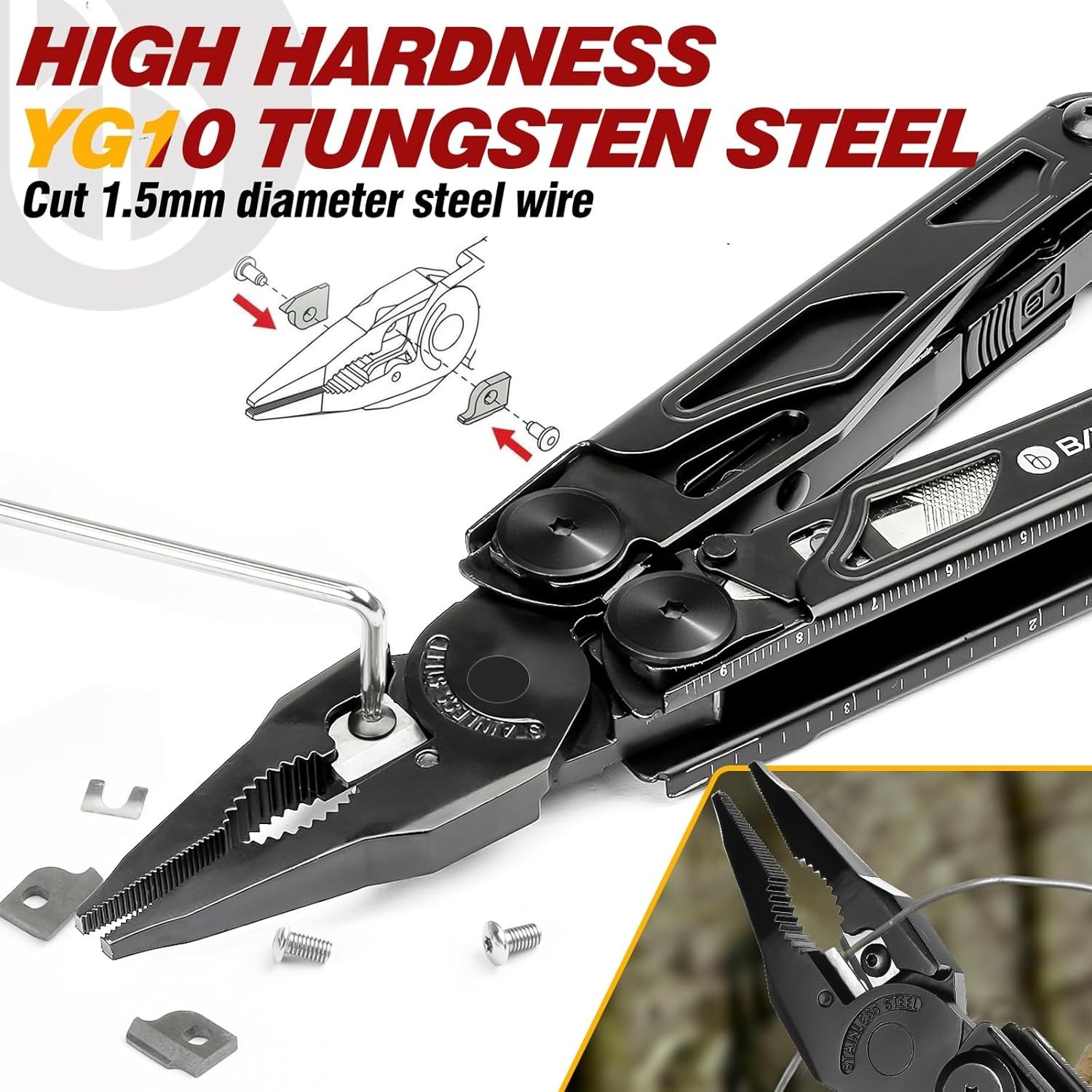 BIBURY Multitool Pliers Pro BI2045AB, Stainless Steel Foldable Multi Tool wit…