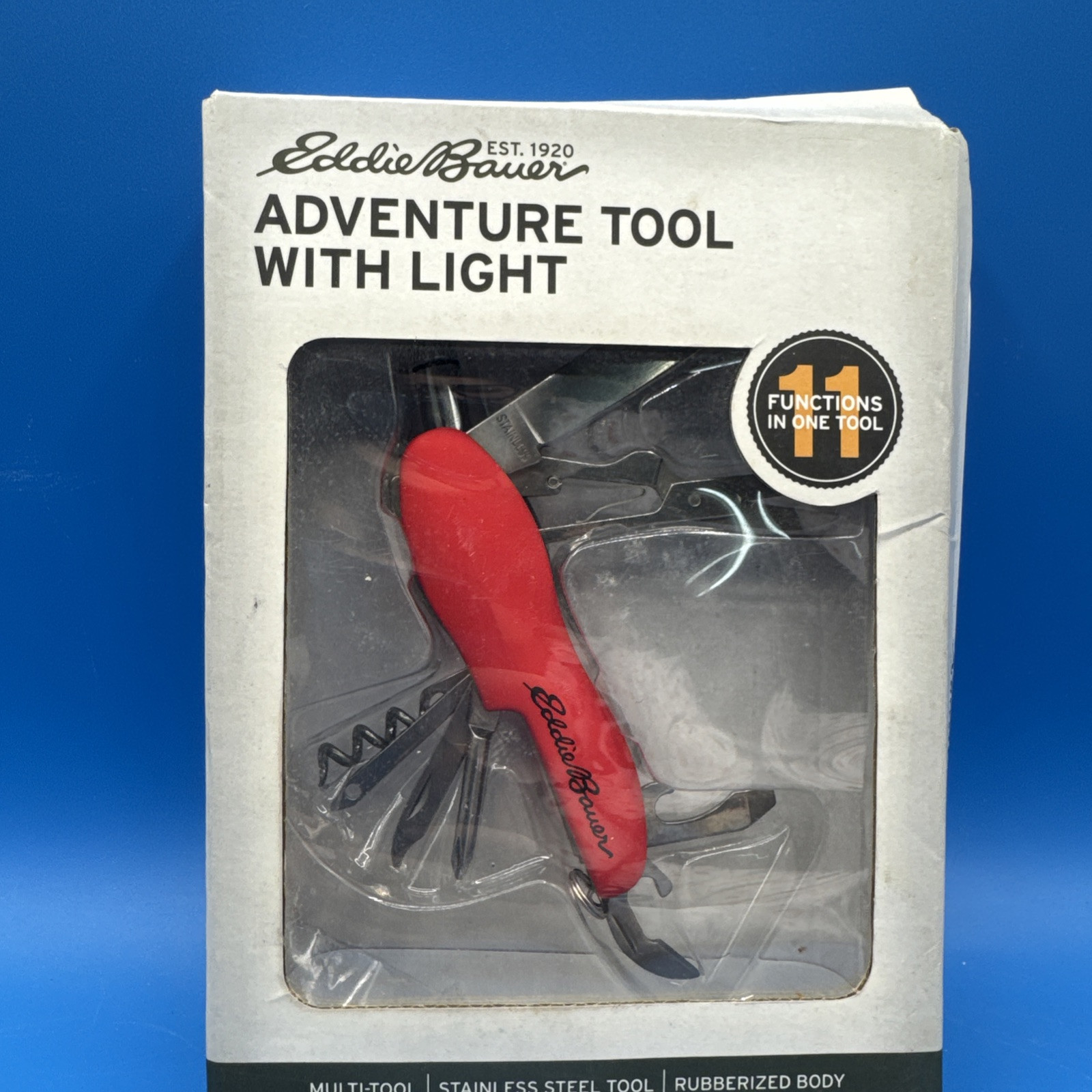 New 11 Function Adventure Knife Tool includes LED Light By Eddie Bauer Red